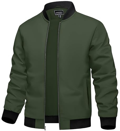 TACVASEN Uomo Giacca Blouson Leggera Giacca Aviator Estate Giacca di transizione Stand-up Collare Giacca Pilota Giacca Bomber per gli uomini (XL, Verde militare)