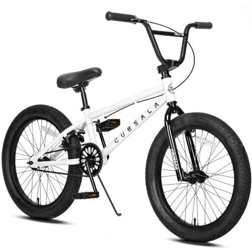 cubsala Freestyle BMX Bike, 18 Inch Kids Bicycle for 5-9 Years Old Kids and Beginner Level Rider, White
