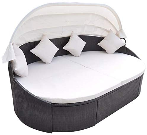 XIAOGUANG Garten-Sonneninsel mit Sonnendach, Gartenmöbel, Daybed Outdoor, Sonnenliege, Terrassenliege, Outdoor Lounge, Liegeinsel, Poly Rattan Braun