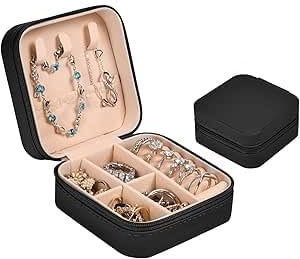 Aucuu Schmuckkasten, Schmuckkästchen Klein Reise für Damen Mädchen, Reiseschmuckaufbewahrung, Schmuckschatulle,Schmuck-Organizer, Schmuckbox, Jewelry Box, Schmuckaufbewahrung, Schwarz