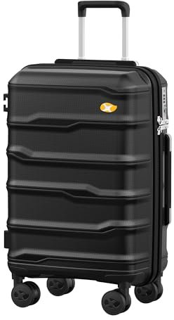 MGOB Koffer Handgepäck Polypropylen Hartschalen Reisekoffer Trolley Leicht mit TSA-Schloss 4 Rollen, 55x36x21cm, Schwarz