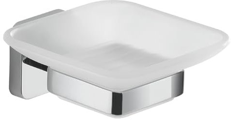 GEDY | Portasapone Tonga, Porta Saponetta in Acciaio Inox, Cromall e Vetro Satinato, Fissaggio con Viti Incluse o Biadesivo, Cromato, 10,5x11,6x5cm
