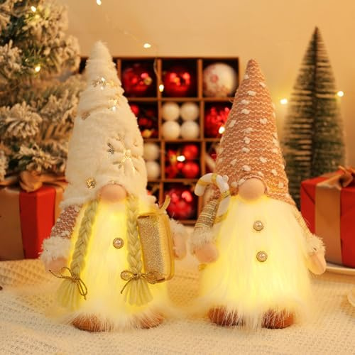 RANJIMA Weihnachtswichtel Figuren LED, 2 Stück Wichtel Figuren Weihnachten Deko Beleuchte, Weihnachts Tisch Deko, Weihnachten Dekoration Innen, Weihnachtsdeko Wichtel Zubehör für Home Küche Deko