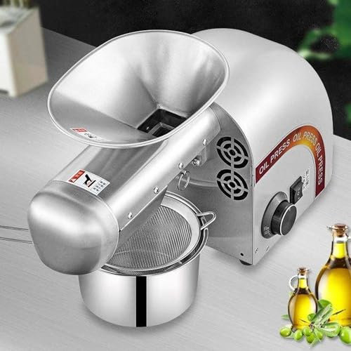 Qiang 1800W Pressa per Olio Caldo Freddo Automatic Oil Press Machine Estrattore di Olio Biologico in Acciaio Inossidabile Frantoio Olive Intelligente,per Domestico Commerciale,6-9 kg/H,Silver-110V