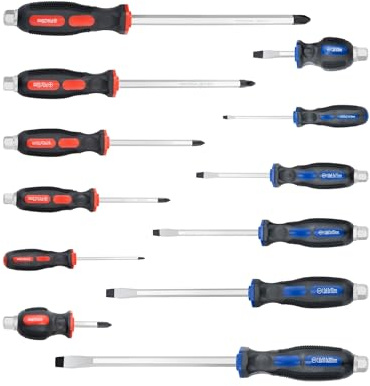 ROTATION Magnetic Screwdriver Set 12 PCS with Black tips, 6 Phillips and 6 Flat Head Screwdrivers, with Go-Thru Steel Blades, High Torque for Fastening and Loosening, pack with paper box