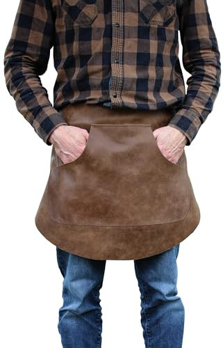 Förster-Fellnest Schürze, echt Leder | Zapferschürze, Vorbinder, dezenter Antik Look ! Deutsche Produktion | Mit oder ohne Tasche | Kellnerschürze, Bistroschürze, Brauerei, Küche