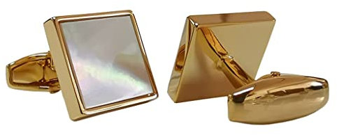 Französische Manschettenknöpfe mit quadratischem Spezialfuß und Perlmutt-Intarsien, Perlmutt-Hemdmanschetten, genagelt, Gold (Farbe: Argento, Größe: wie abgebildet) (D wie abgebildet)