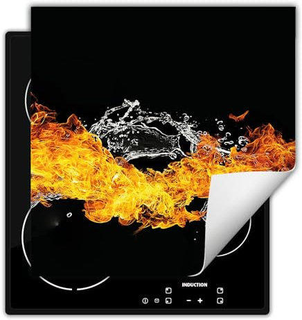 DarHaus Piastra di copertura per fornelli 50x52 cm Copri piano cottura vinile - fuoco nero
