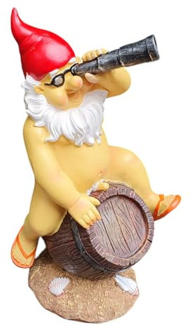 Aspinaworld Figurine de jardin d'extérieur résistante aux intempéries - Nain de jardin nu avec télescope - 30 cm - Décoration de jardin en résine