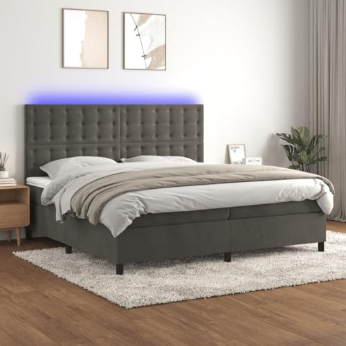 ZQQLVOO Bed Frame Lattenrost Palettenbett Bodenbett Boxspringbett mit Matratze & LED Dunkelgrau 200x200 cm Samt