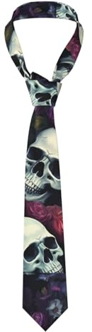 YYHWHJDE Corbata de seda para hombre, adecuada para reuniones diarias de negocios y trabajo, con estampado de calaveras oscuras horribles y flores, Negro, Taille unique