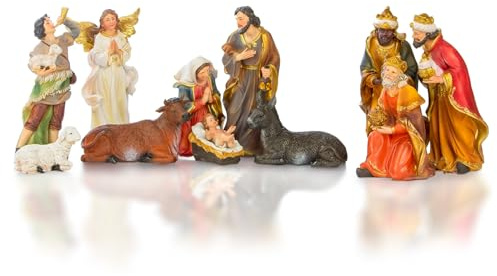Avilia 11 st Harts Födelsekyrset för julkrubba – 20 cm krubbfigurer perfekt som juldekoration med Jesusbarnet, Josef och Maria – kan anpassas till olika spjälsängar