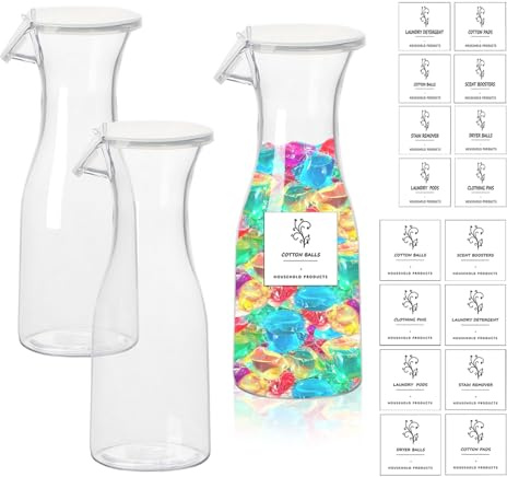 Tefola 3 Stück Waschmittel Aufbewahrung Pulver, Waschmittel Behälter Botte mit 16 Etiketten, Flüssigwaschmittelspender für Waschpulver, Waschmittel Pods, Weichspüler, 500 ml/16 oz