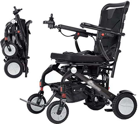 Generic Silla de ruedas eléctrica plegable y ligera de fibra de carbono, negra, portátil, cómoda y estable