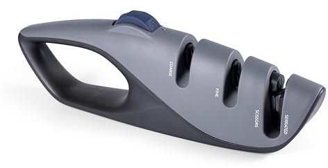 Aiguiseur de couteaux professionnel à 5 angles ajustés à 3 phases avec base design ergonomique idéal pour la plupart des couteaux de cuisine, à lame dentelée, à pain, de poche, de chasse et ciseaux