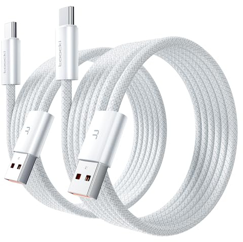 toocki 2 Unidades Cables USB A a USB C 1.5M, Carga Rápida, Nylon, Blanco | USB Tipo C Carga Rapida, para iPhone 17/16 Pro Max/15/Galaxy S25/S24/S23/S22/Note/Huawei P60/Mate/Honor, Ideal Casa/Oficina