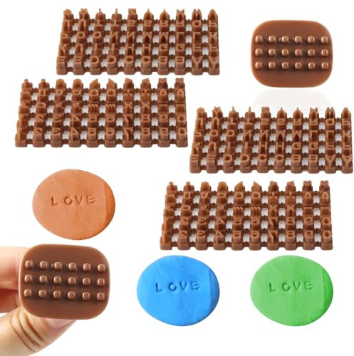 Maxqzin 2 Sets Number Stamps Letter Stamps for Clay,Clay Letter Stamps Plastic Clay Stamps for Ceramic Polymer Clay Tools DIY Embosser Mold for Cake Baking Clay (4 Pcs)