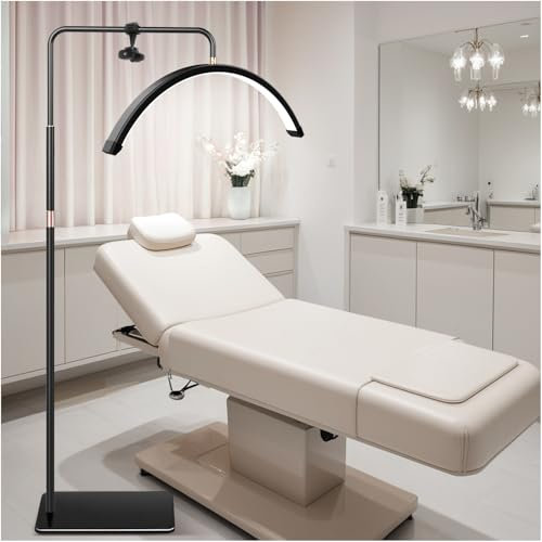 yAyusi Lash Light for Eyelash Tech, Foldable Floor Lamp for Eyelash Extensions, LED Half Moon Light Lash Tech with Phone Holder, Dimmable Esthetician Ring Lamp for Skincare/Tattoo Artists/Nail