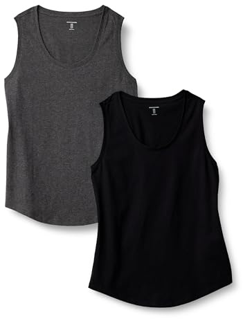 Amazon Essentials Women's Regular-Fit 100% Cotton Sleeveless Tank Top, Pack of 2, Black/Charcoal Heather, M