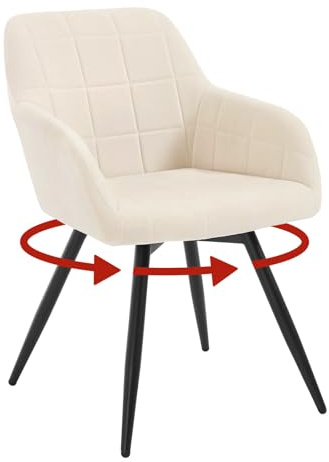 WOLTU Vridbar matstol, sammet vadderad ergonomisk köksstol med metallben, matrumsstol med rygg- och armstöd, för kök, vardagsrum, balkong, beige, EZS85be-1