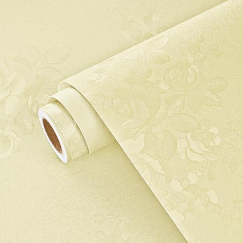 Yullpaper Papel pintado floral beige para dormitorio, papel de contacto autoadhesivo, diseño de hojas de flores, papel pintado texturizado, papel tapiz de cocina, armario, parte trasera adhesiva
