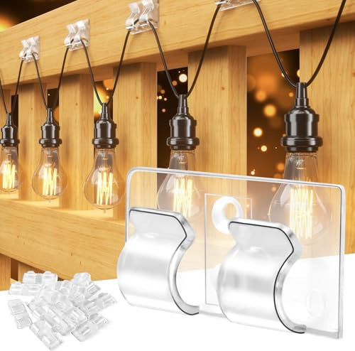 Clips de Cable Autoadhesivos, 60Pcs Clips de Alambre Adhesivos Adhesiva Clips Decorativos de Luces, Clips para Cables Soportes para Cables para Cable de USB, Navidad y Luces de Hadas - Gancho Doble