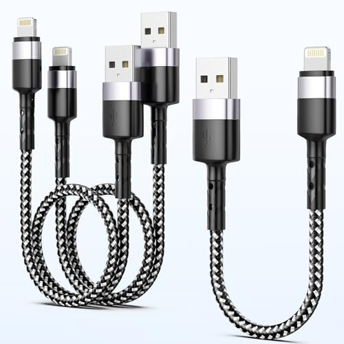 Short iPhone Charger Lightning Cable [15/30/30CM, 3Pack], MFi Certified Nylon USB A to Lightning Lead iPhone Fast Charging Cable Compatible for Apple iPhone 14 13 12 11 Pro/Max/Mini Xs SE2/iPad