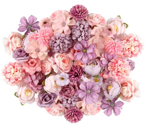 Esshogo 40 Stück Kunstblumen zum Basteln, Mini Deko Blumen Künstlich, Blumen wie echt, Künstliche Blüten