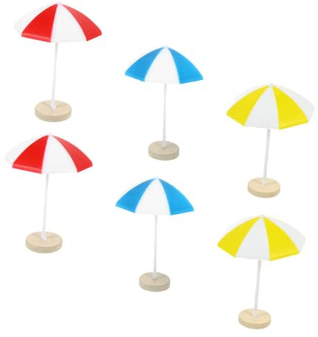WOONEKY Mini Sun Umbrella Miniature Beach Umbrella for Doll House Decor Micro Landscape Ornaments Small Indoor Garden Setup 6Pcs Tropical Scene Accessories
