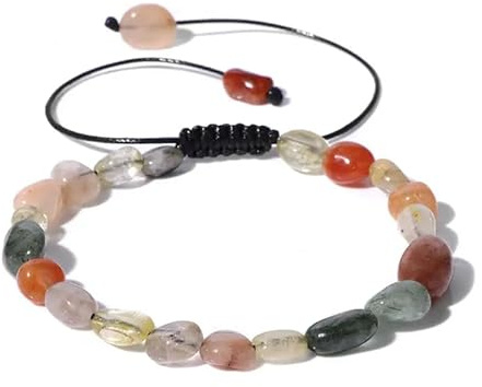 Bracelet tissé réglable à Gravier de Grenat de Pierre Naturelle de 6 à 8 mm