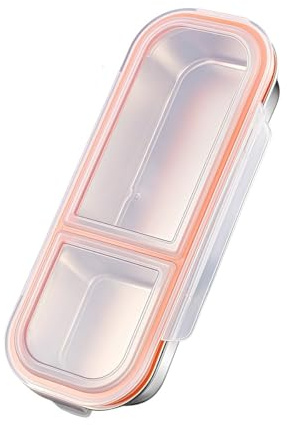 Juego de recipientes de alimentos de acero inoxidable con tapas, lonchera de 3 secciones, contenedor de almacenamiento de metal, caja de aperitivos dividida para adultos, niños, escuela, oficina