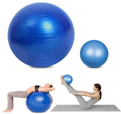 flintronic 2 st fitnessballong, 55 cm och 25 cm pilates, gymnastikboll, ultra-tjock antiexplosiv yogaboll med uppblåsbar fotpump, fitnessboll för sport, yoga, pilates, graviditet