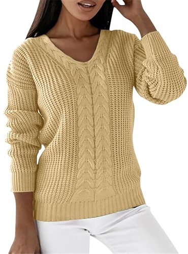 Jersey Cuello Pico Mujer Jersey Mujer Largo Women Autumn and Winter Long Sleeve Solid Color V Neck Slim Fit Fashion Knitted Pullover Sweater Top Punto Invierno Camiseta Cuello Alto