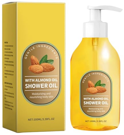 Olio doccia corpo con mandorle e vitamina E, detergente corpo idratante e nutriente, detergente delicato, più liscio e morbido, lenitivo e rigenerante per pelli sensibili e secche (1pcs)