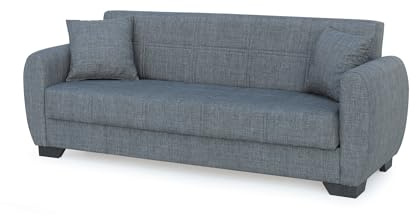 Buyqualia - Sofá Cama Clic Clac 3 Plazas en Tela Gris – Diseño Redondeado y Elegante – 215x85x84 cm – Convertible y Confortable
