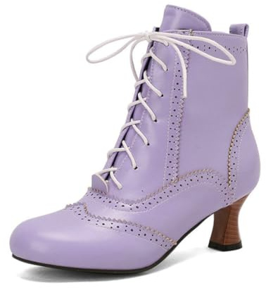 Générique Bottes Cheville Femme Style Oxford en Cuir à Petit Talon Aiguille, Détails Brogue et Lacets pour Un Look Élégant,Violet,42 EU