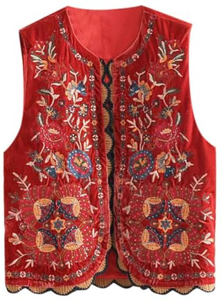 Gilet Donna Ricamato Floreale Senza Maniche Lino Aperto Camicia Blusa Fashion Uncinetto Fiore Cardigan Gilet Top Giacca Donna Stile Etnico con Perline