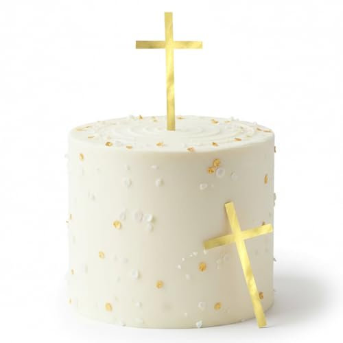 Cross Cake Toppers, 2 Pieces Gold Cross Cake Topper – Acrylic Cross Cake Toppers, Christening Cake Decorations for Baptism First Holy Communion Baby Shower