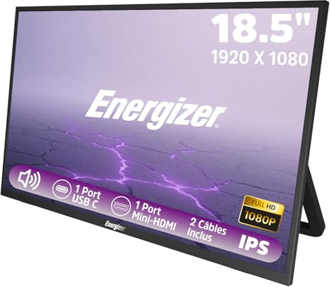 Energizer - Pantalla LCD IPS Full HD (1920 x 1080) 100 Hz Puertos USB-C + Mini HDMI con Soporte - Altavoces Integrados - para PC/MacBook/Xbox / PS4 5/TV