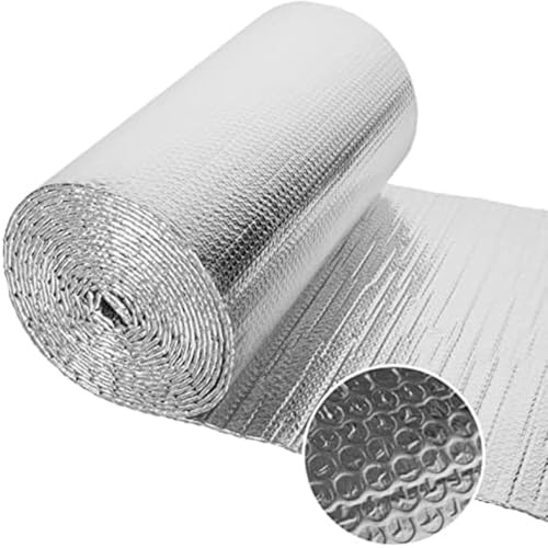 Rouleau de film isolant à bulles 50 cm x 5 m avec double couche d'aluminium et une seule bulle d'air, film réfléchissant la chaleur multi-usages pour loft, murs, toits, garage et fenêtres, argenté