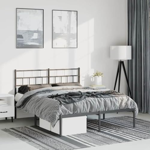 Bucmath Bettgestell mit Kopfteil, Metall Schwarz 135x190 cm, Robustes Stahl Doppelbett, Plattformbett für Schlafzimmer, extra Stauraum unter dem Bett