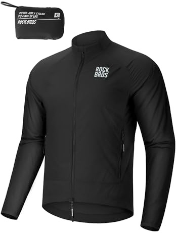 ROCKBROS Vindtät cykeljacka män kvinnor, lätt andningsaktiv snabbtorkande vindjacka cykelsportjacka, vikbar löparjacka med fickor för cykling MTB utomhus jogging, svart, S