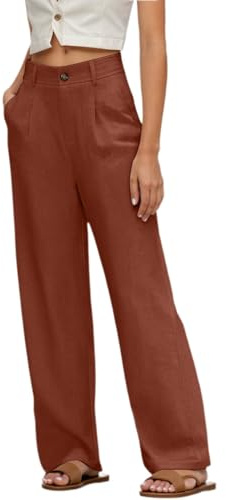 Generico Pantaloni in Lino Donna Indumento Largo Pantalone Eleganti Comodi Estivi Abbigliamento Leggero Bermuda Morbidi Leggeri Larghi Larga Lunghi Elegante