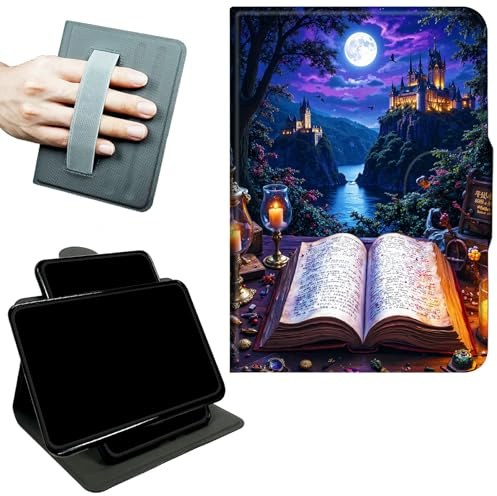 RWUTYTIUL Fodral för 7 tum Kindle Paperwhite 12:e generationen 2025/2024 och Kindle Colorsoft Signature Edition 2024 med roterande handtag, 360 graders svängbart ställ stöttåligt läderfodral