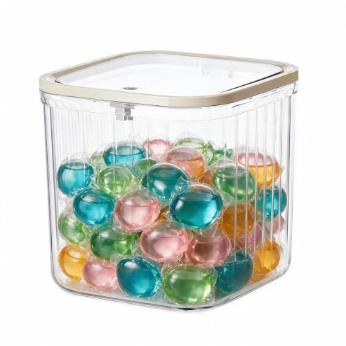 Plumaire Transparente luftdichte Waschmittel Aufbewahrungsbox 15,3×15,3×14 cm, staubdichter Waschpulver Behälter platzsparend für Waschküche Haushalt