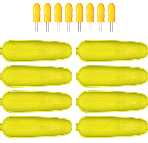 Patelai 24 Pieces Corn Dishes and Holders Set Corn on The Cob Holders Stainless Steel Skewers BBQ Twin Prong Holder Corns Cob Trays for Outdoor BBQ Tool
