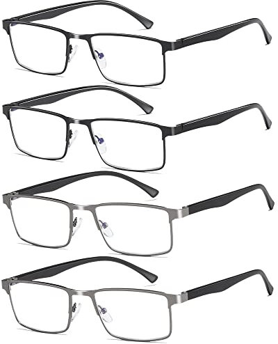 Fsread 4er-Pack Lesebrille Herren, Leichte Blaulichtblockierende Metallrahmen Herren Lesebrille +2.00