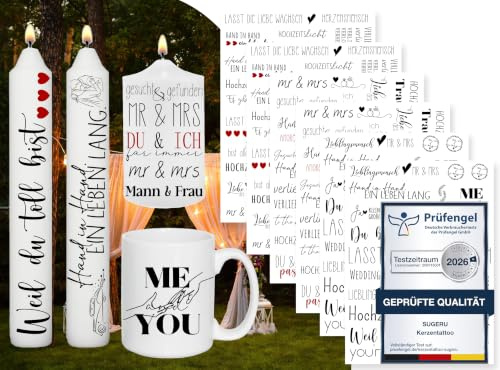 Sugeru 6 PCS Kerzentattoo (200+ Muster),Wassertransferdruck |wasserschiebefolie kerzen | Kerzenfolie | kerzenaufkleber sticker | Kerzen dekorieren (Zur Hochzeit I)