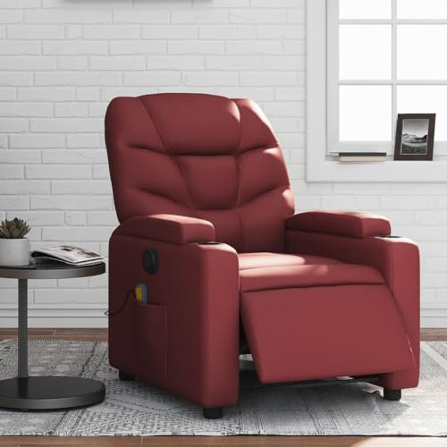 Gecheer Poltrona,Massaggiante,Elettrica,Relax,Reclinabile,Automatica,da TV,da Saotto,in Similpelle,Rosso Vino,74x89x100 cm,Poltrona Reclinabile,Relax,Poltrona da TV,Poltrona per Anziani