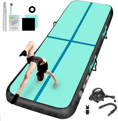 Aufblasbare Gymnastikmatte für Kinder, 3 m x 2 m x 20 cm, Grün + Seeblau